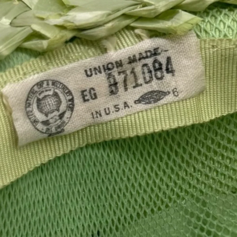 VTG Wilk's Green Floral Straw Pillbox Hat Original Box Mid Century union 50s 60s